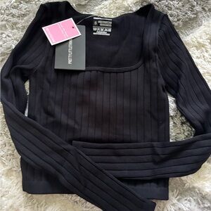 PrettyLittleThing Black Ribbed Long Sleeve Bodysuit